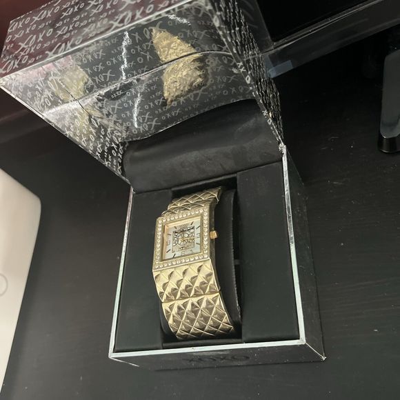 XOXO Rectangle Dial Gold Watch With Diamond Accent - Picture 3 of 6